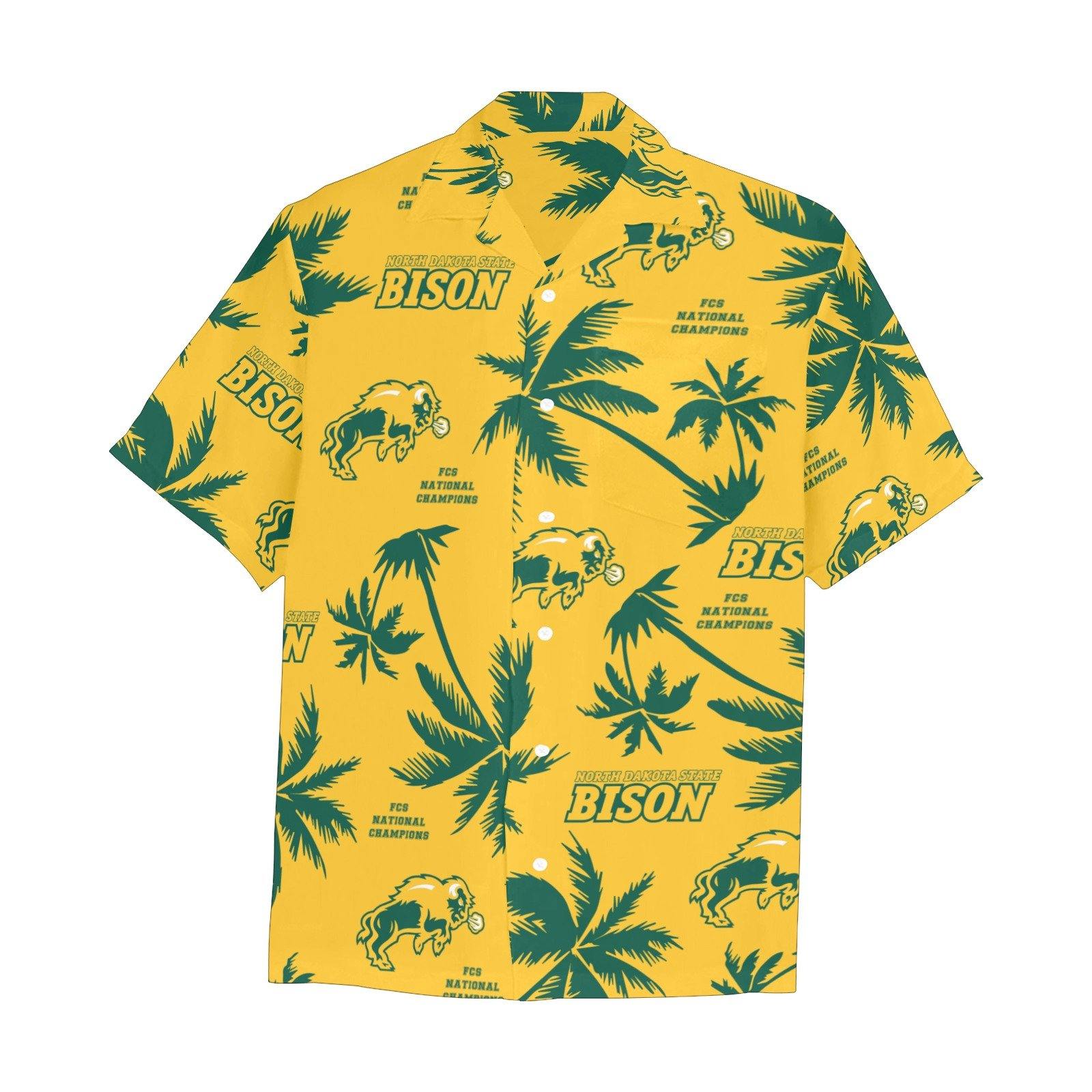 North Dakota State Bison Yellow Hawaiian Shirt With Front Left Pocket - AMMO Pisspot IYAAYAS Gear