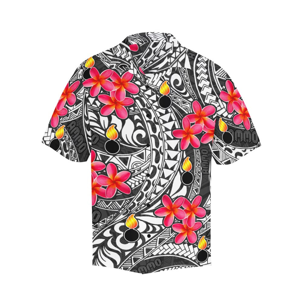 USAF AMMO Hawaiian Tribal Pattern with Plumeria Flowers Pisspots and Tribal Word AMMO All Over Hawaiian Shirt