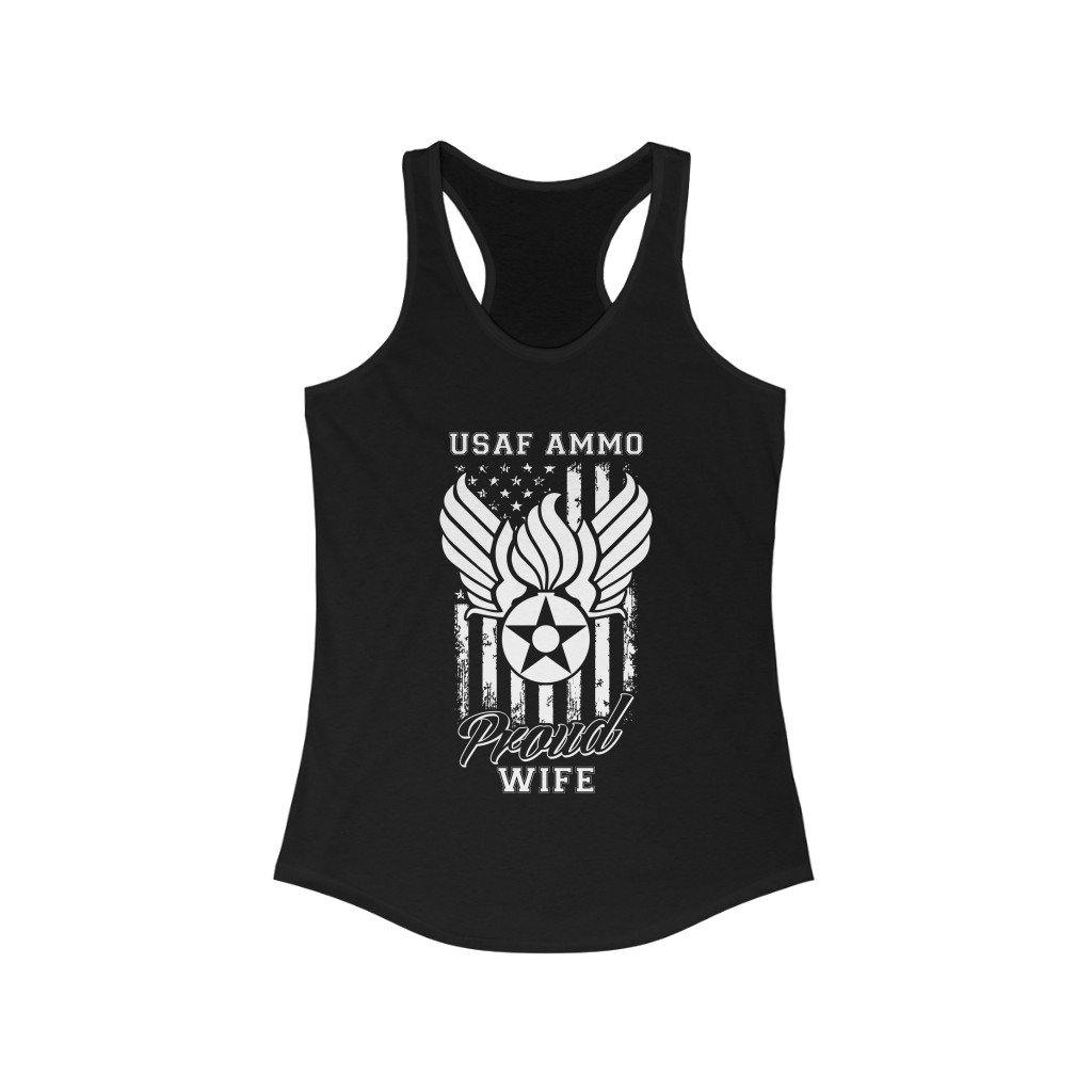 USAF AMMO Flag Hap Arnold Logo With Pisspot Proud Wife Womens Ideal Racerback Tank Top - AMMO Pisspot IYAAYAS Gear