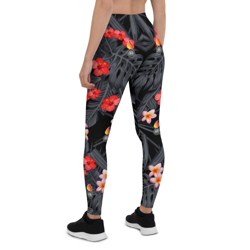USAF AMMO Black and Grey leaves Hibiscus and Plumeria Flowers and Pisspots Leggings - AMMO Pisspot IYAAYAS Gear