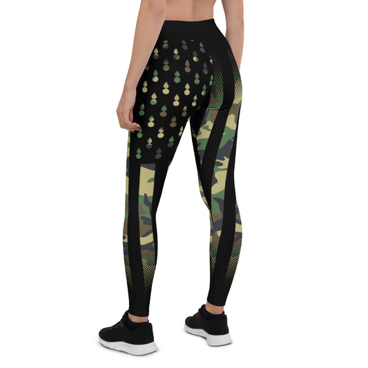 AMMO Black American Flag With Pisspots For Stars BDU Camouflage Pattern Leggings