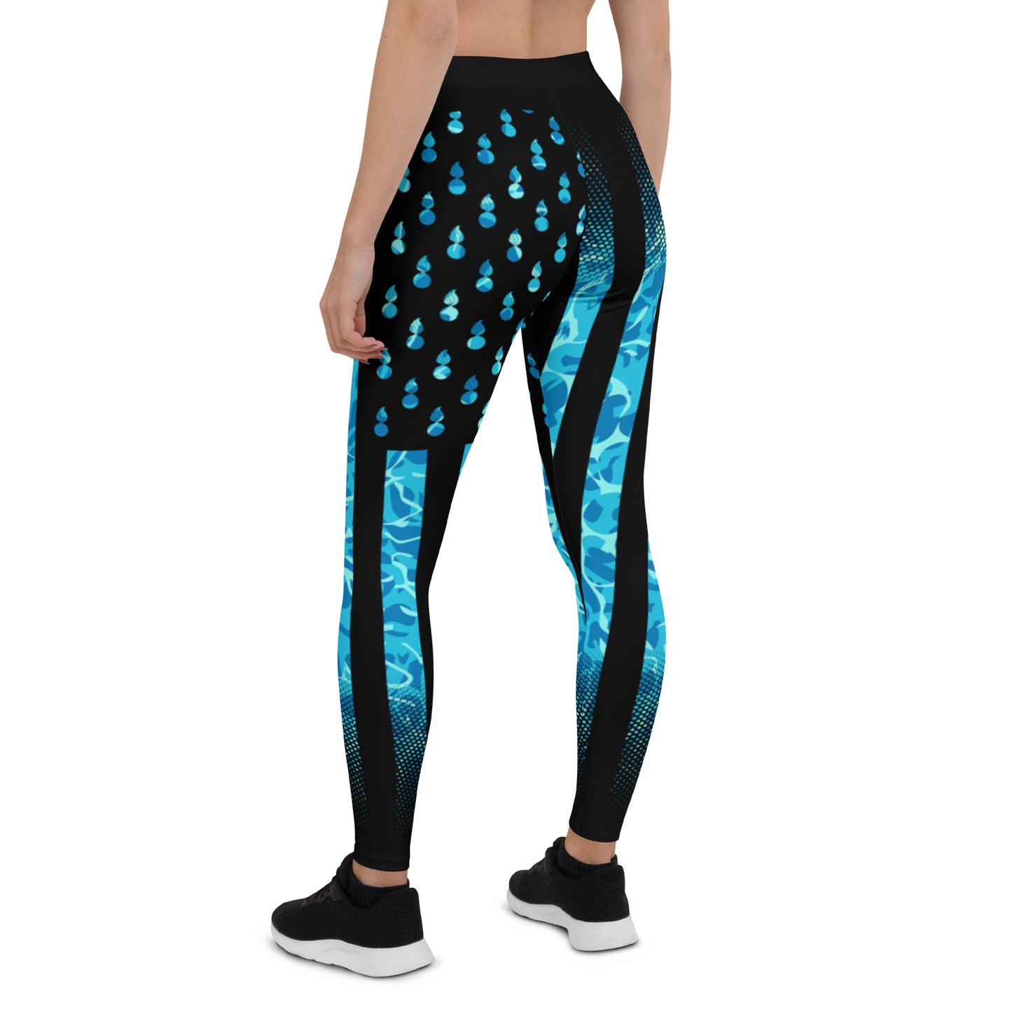 AMMO Black American Flag With Pisspots For Stars Above Under Water Pattern Leggings
