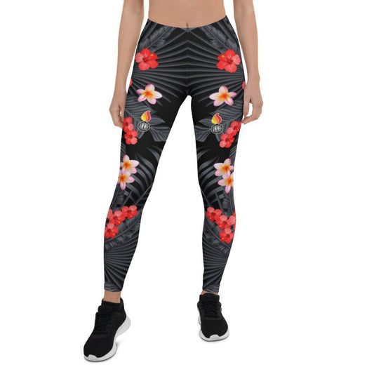 USAF AMMO Black and Grey leaves Hibiscus and Plumeria Flowers and Pisspots Leggings - AMMO Pisspot IYAAYAS Gear