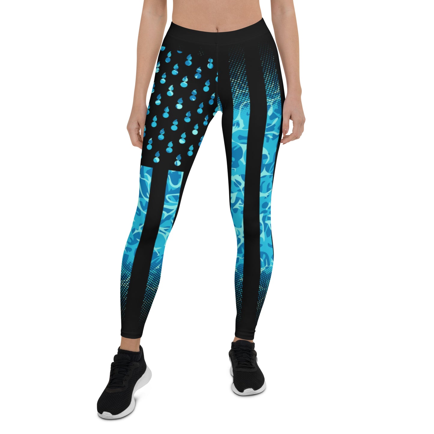 AMMO Black American Flag With Pisspots For Stars Above Under Water Pattern Leggings