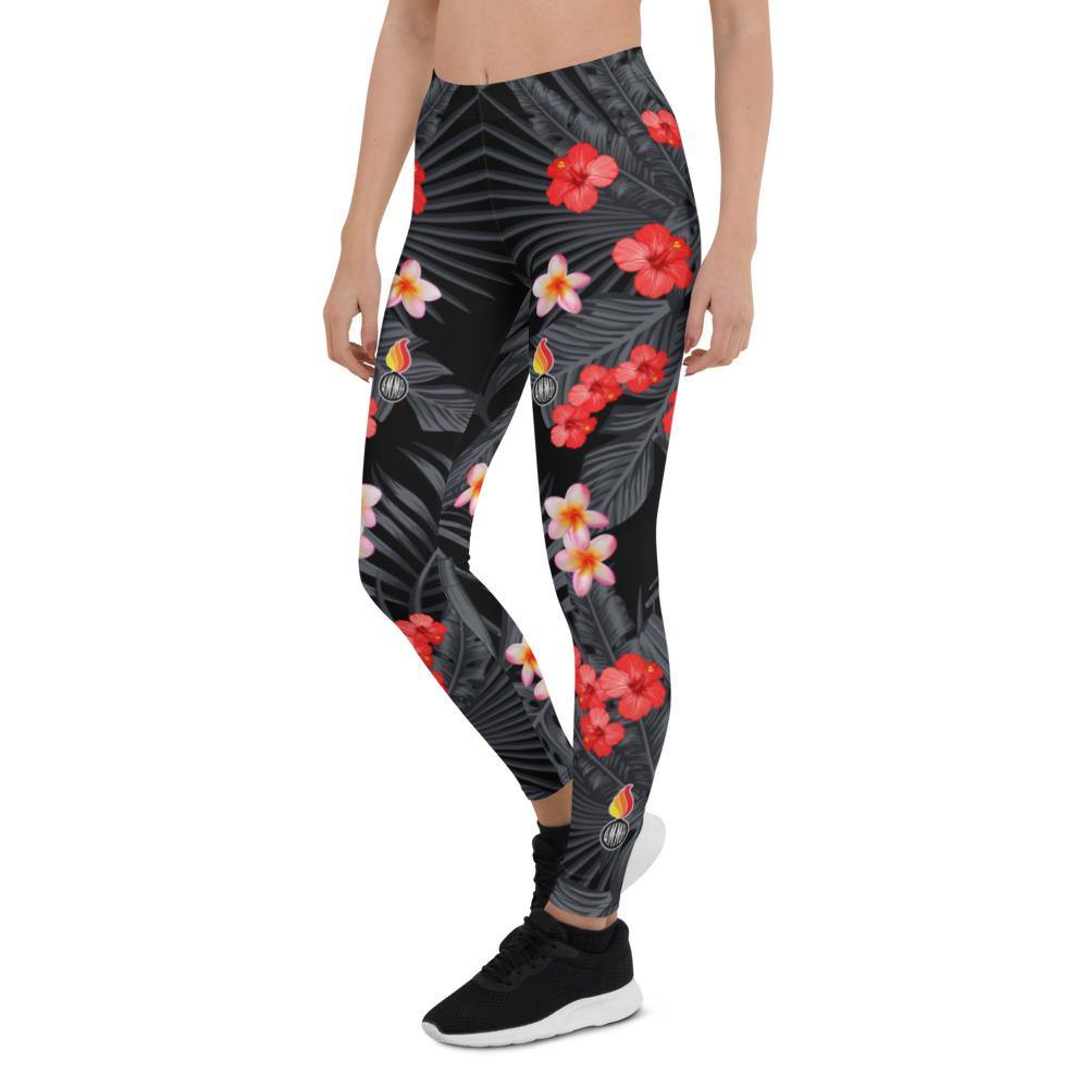 USAF AMMO Black and Grey leaves Hibiscus and Plumeria Flowers and Pisspots Leggings - AMMO Pisspot IYAAYAS Gear