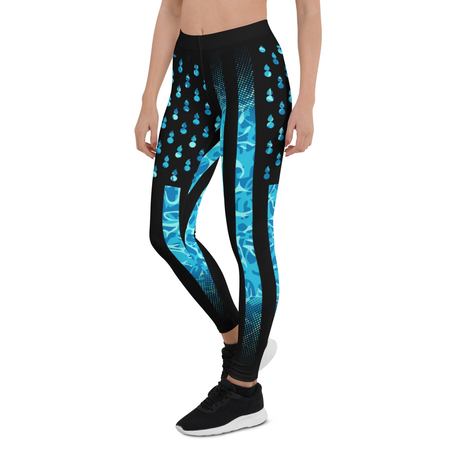 AMMO Black American Flag With Pisspots For Stars Above Under Water Pattern Leggings