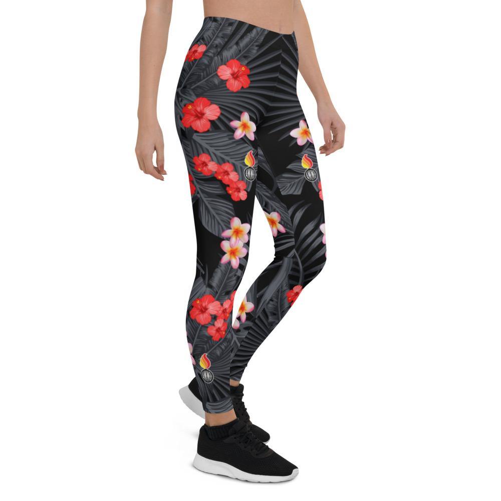 USAF AMMO Black and Grey leaves Hibiscus and Plumeria Flowers and Pisspots Leggings - AMMO Pisspot IYAAYAS Gear