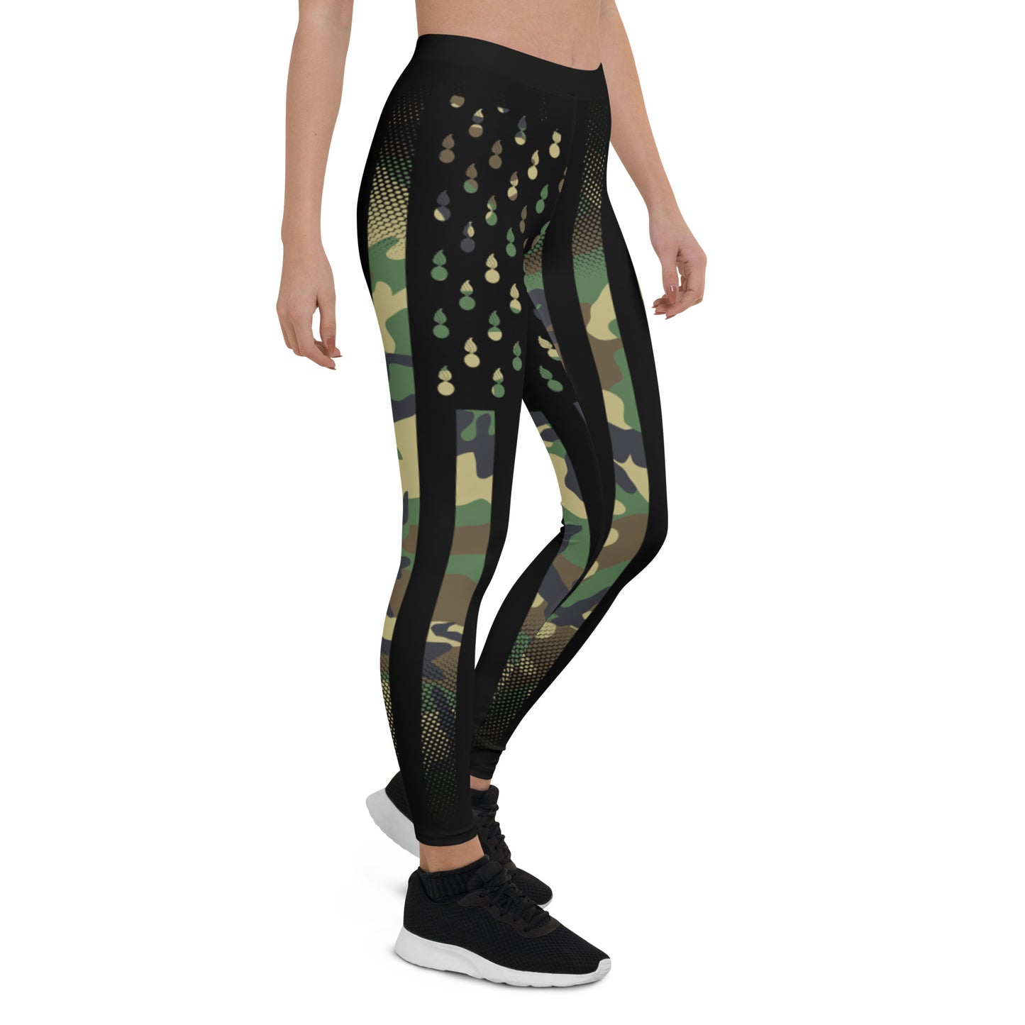 AMMO Black American Flag With Pisspots For Stars BDU Camouflage Pattern Leggings