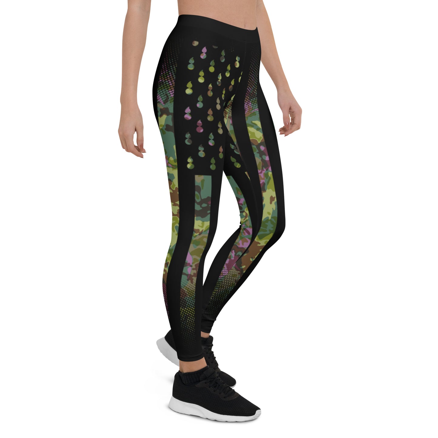 AMMO Black American Flag With Pisspots For Stars Camouflage Pattern With Purple Color Leggings