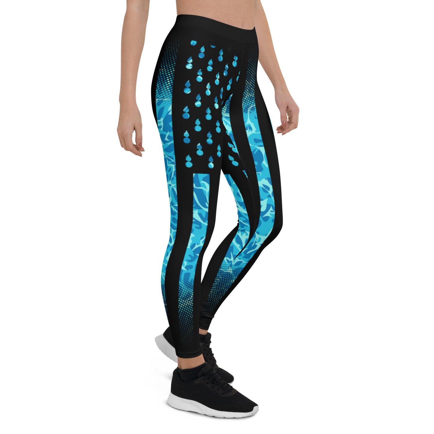 AMMO Black American Flag With Pisspots For Stars Above Under Water Pattern Leggings