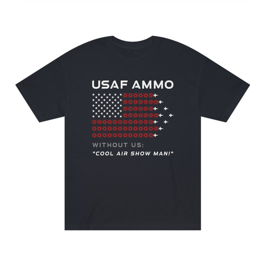 USAF AMMO American Flag Made of F-16s Dropping Bombs Creating Red Stripes IYAAYAS Unisex Classic Tee