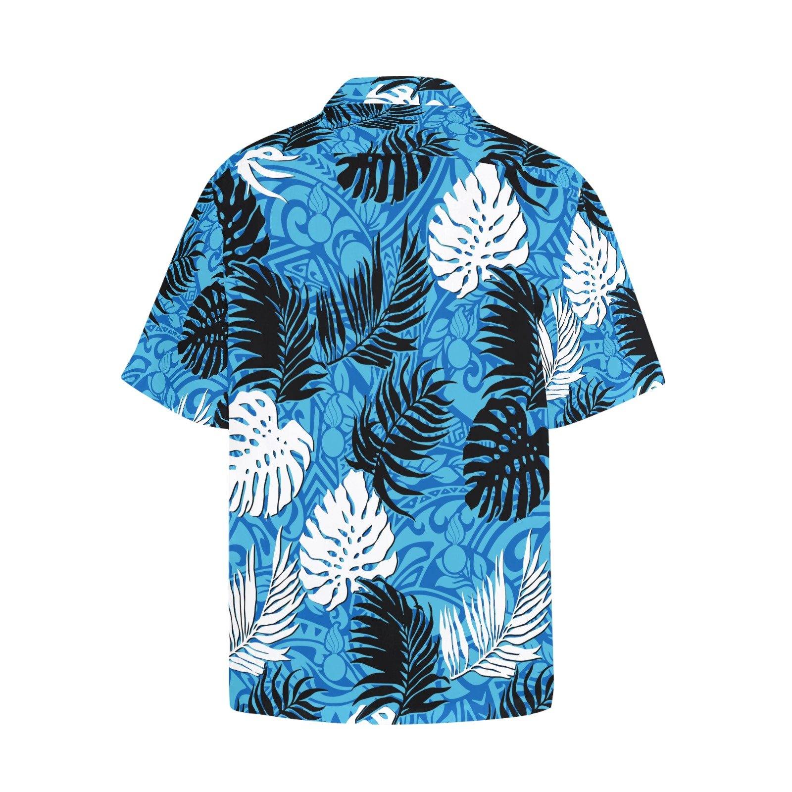 USAF AMMO Two Tone Blue Tribal With Pisspots and White and Black Leaves AMMO Hawaiian Shirt With Front Left Chest Pocket - AMMO Pisspot IYAAYAS Gear