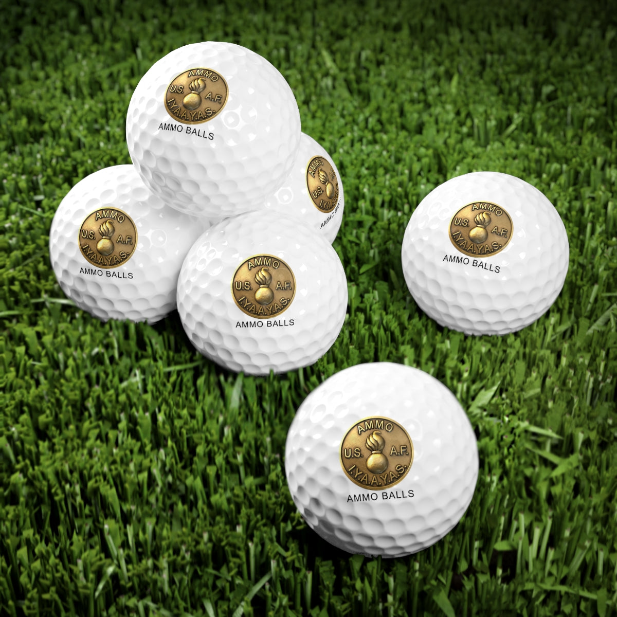 Basic USAF AMMO Coin Pisspot IYAAYAS AMMO BALLS Logo Golf Balls, 6pcs