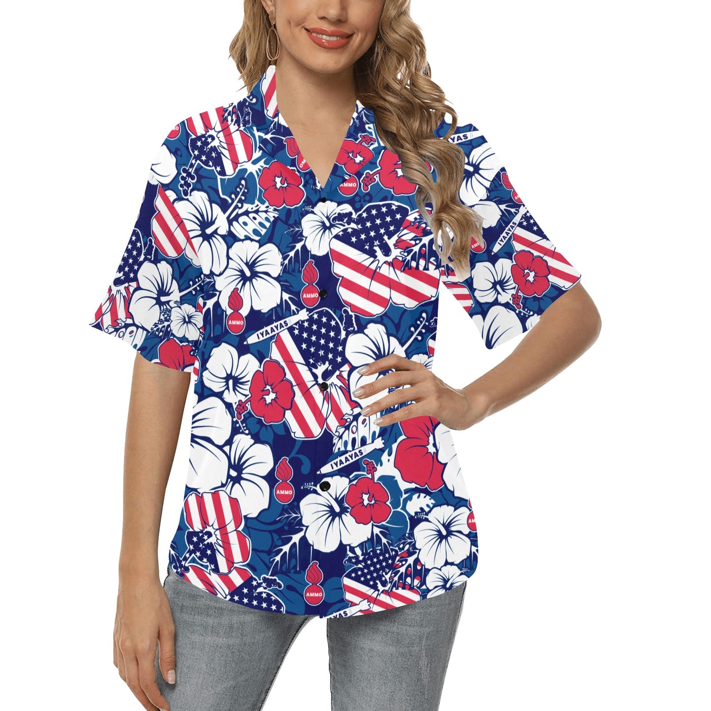USAF AMMO Red White Blue Patriotic Womens Hawaiian Shirt