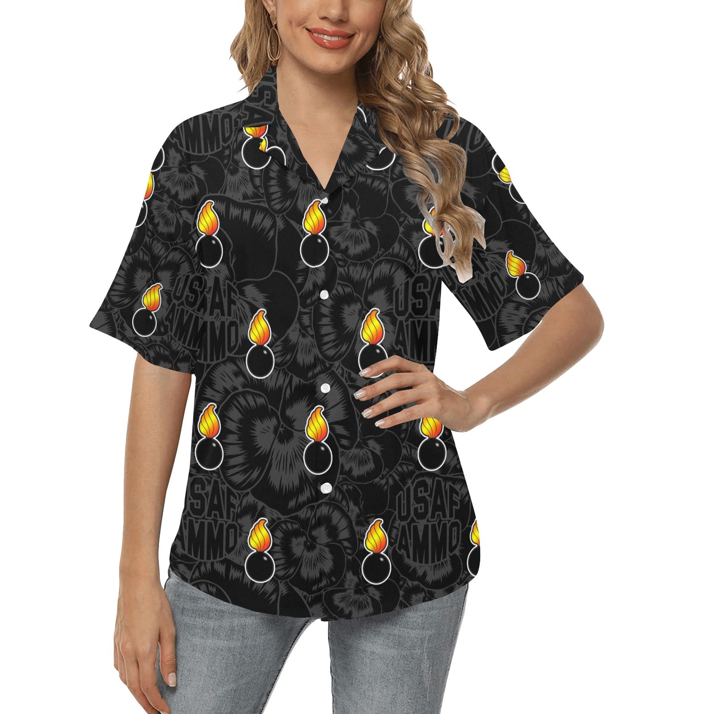 USAF AMMO Pisspots All Over Subdued Background Womens Hawaiian Shirt