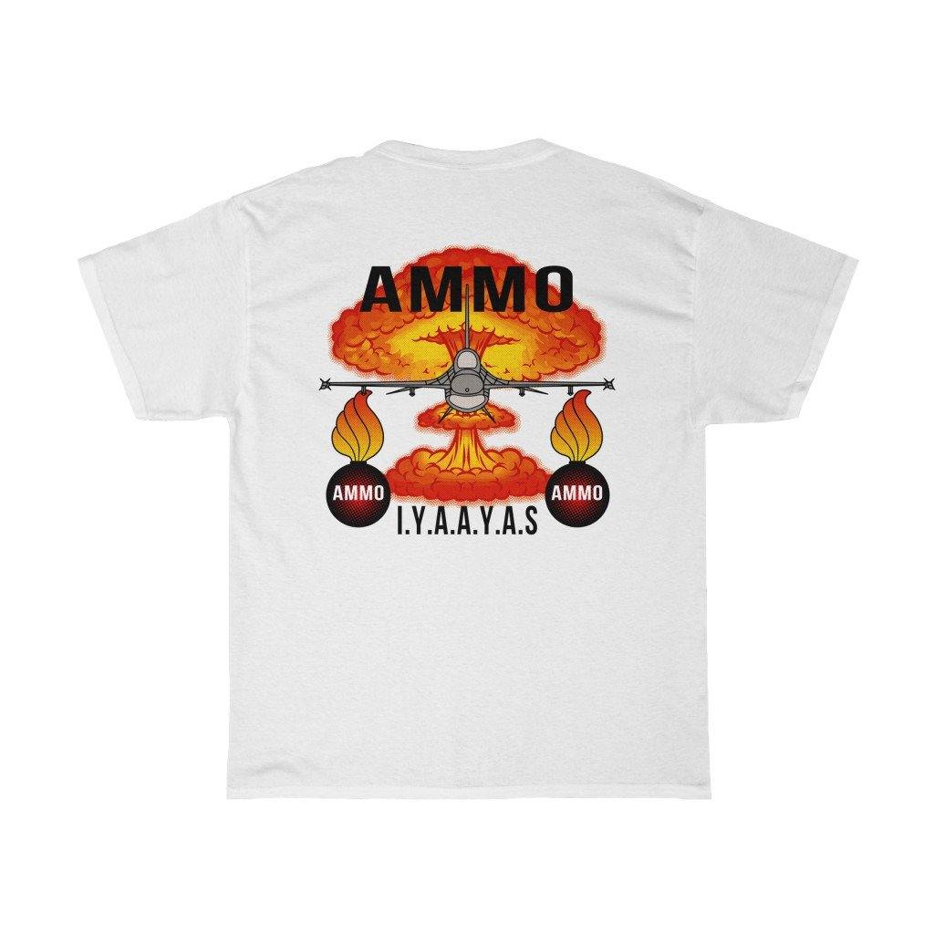 F-16 Mushroom Cloud Pisspots AMMO IYAAYAS Munitions Systems Specialist 461 2W0 Heritage Command Patch Unisex Heavy Cotton T-Shirt - AMMO Pisspot IYAAYAS Gear