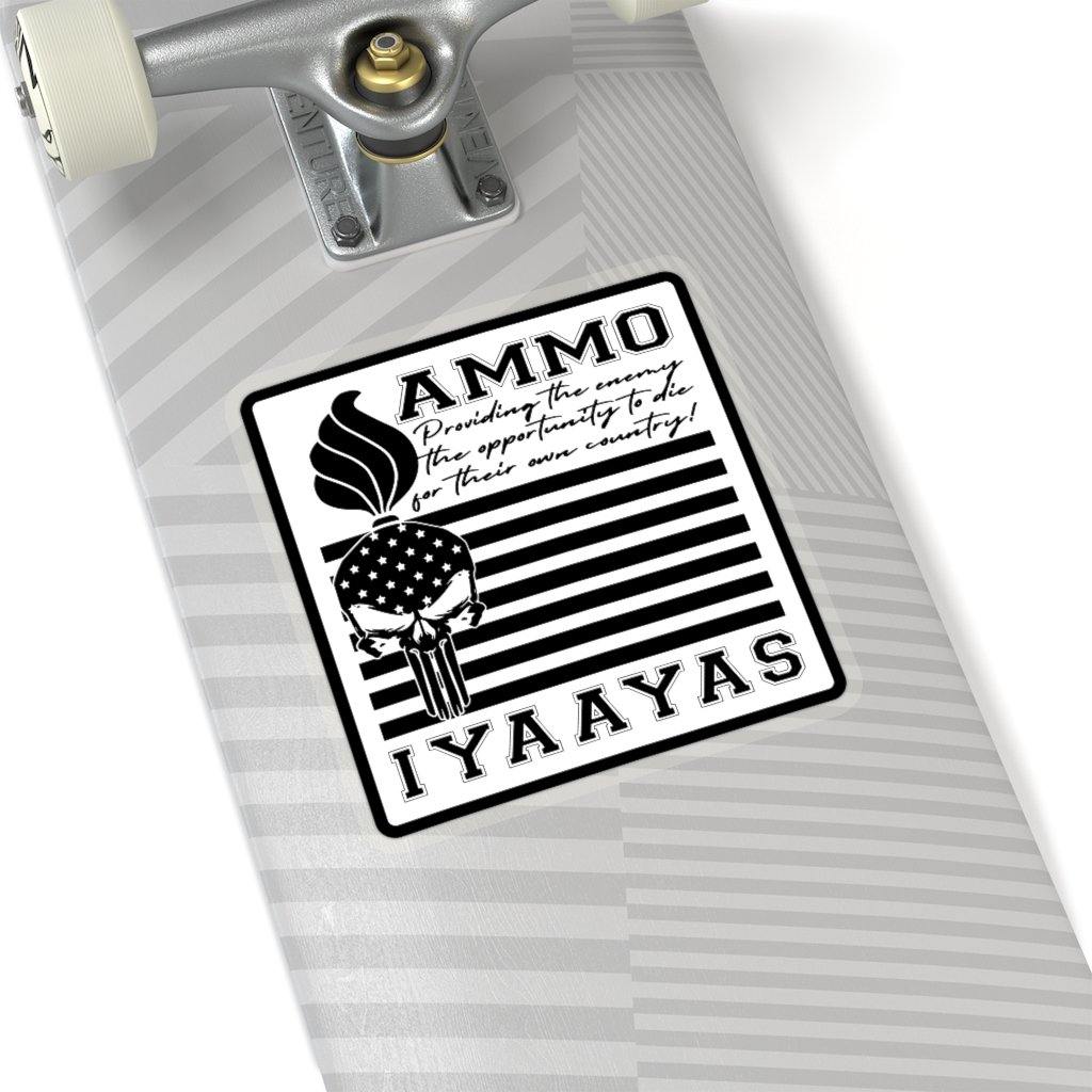 USAF AMMO Punisher Pisspot Skull Flames Flag IYAAYAS Kiss-Cut Vinyl Sticker - AMMO Pisspot IYAAYAS Gear