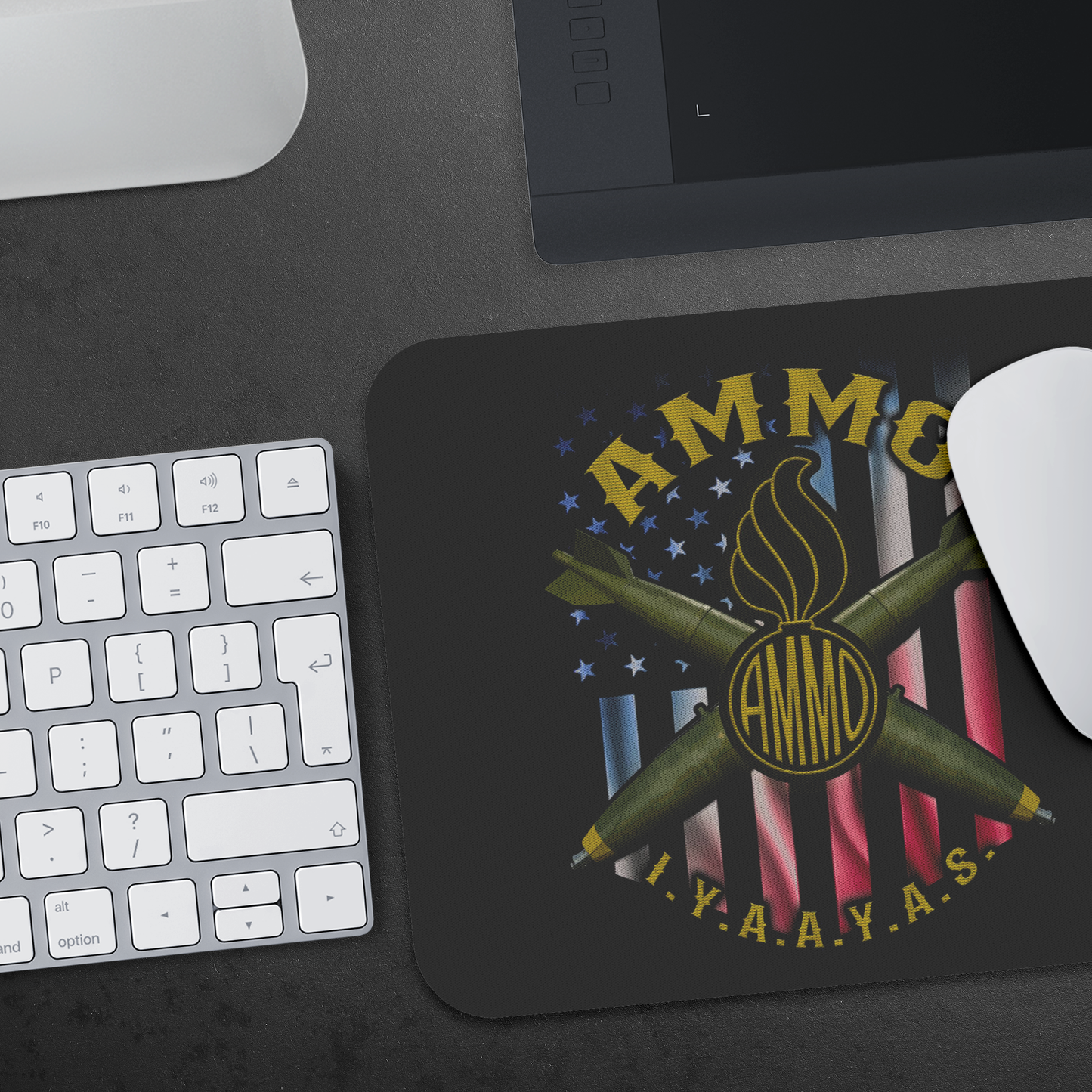 USAF AMMO IYAAYAS Pisspot Crossed Bombs US American Flag Munitions Heritage Mousepad