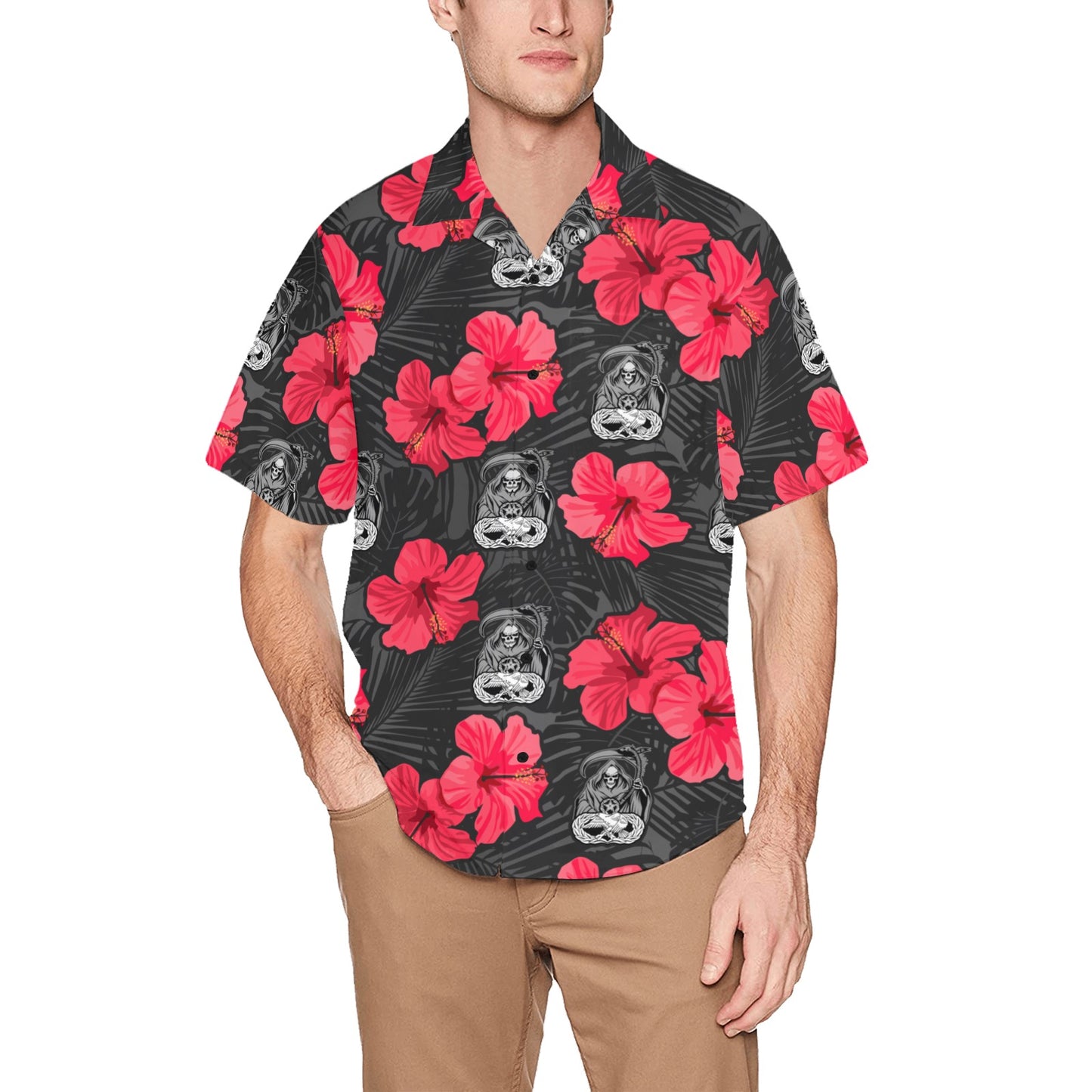 Weapons Reaper Only Logo Flowers Hawaiian Shirt With Left Chest Pocket