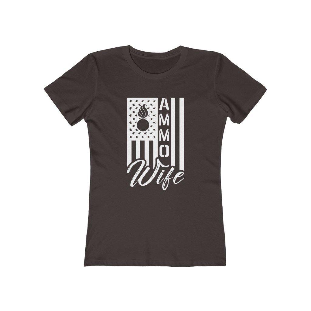 USAF AMMO Wife Dark Shirts Vertical American Flag With Pisspot Inside Stars Women's The Boyfriend Tee - AMMO Pisspot IYAAYAS Gear