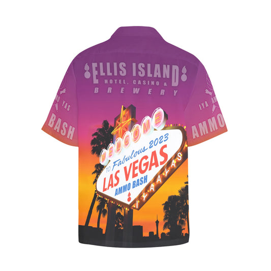 AMMO Bash 2023 AVA STAFF MEMBER ONLY Las Vegas Nevada Ellis Island Hotel Casino Brewery Mens Front Left Chest Pocket Event Hawaiian Shirt