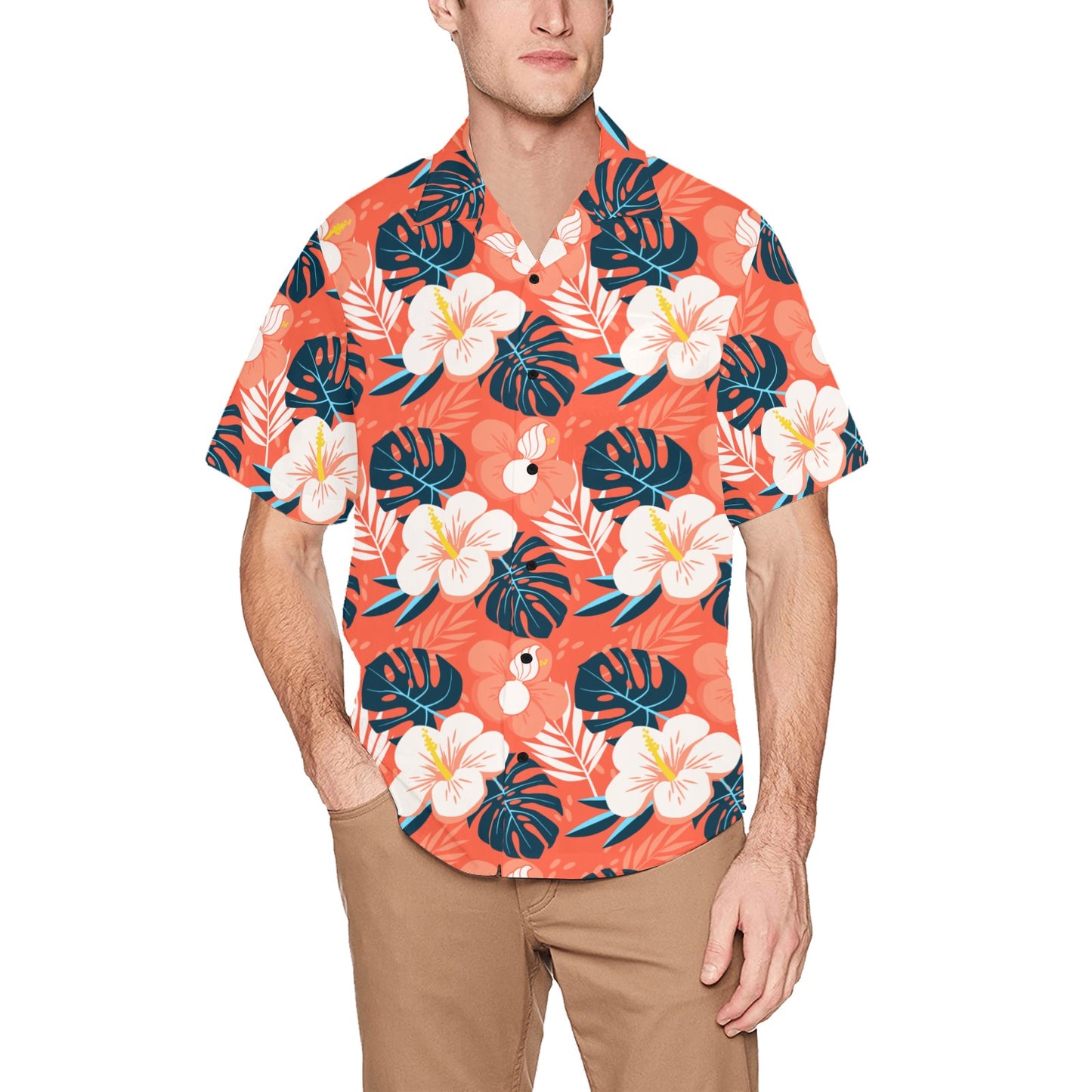USAF AMMO Flowers Leaves and Pisspots Orange Background Mens Front Left Chest Pocket Hawaiian Shirt