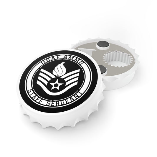 USAF AMMO Staff Sergeant E-5 Rank Stripe With Pisspot Logo Magnetic Bottle Cap Opener