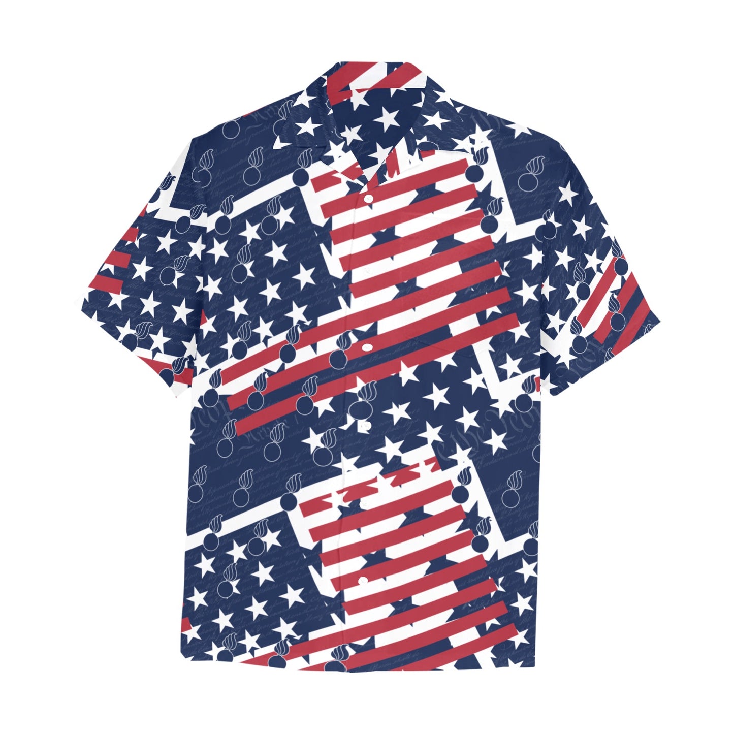 American Flag Grunge Pattern With Stars Stripes and Pisspots Mens Left Chest Pocket Hawaiian Shirt