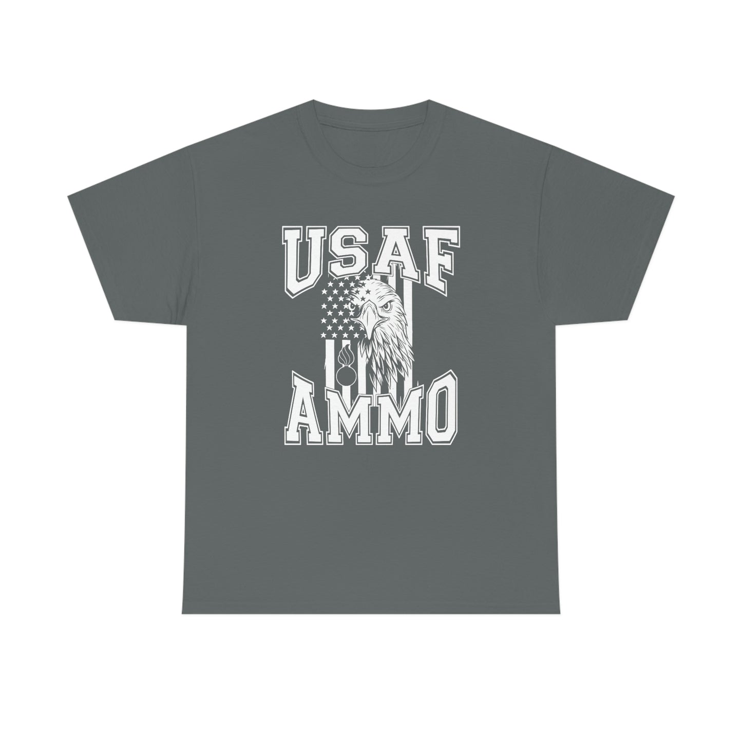 USAF AMMO Eagle Head Vertical American Flag Pisspot Unisex Heavy Cotton Tee