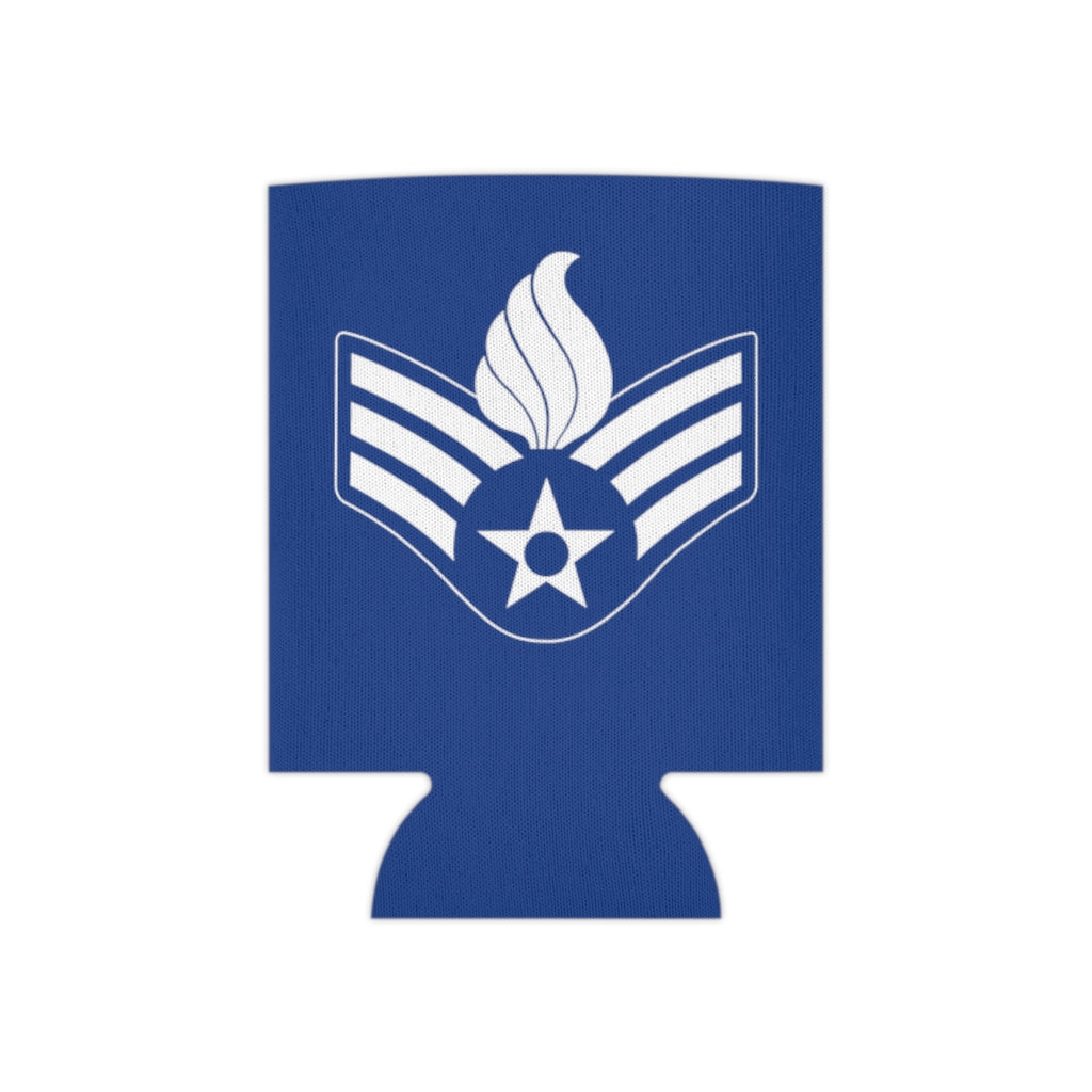 USAF AMMO White Senior Airman Stripes With Pisspot Flames Blue Beer Coozie Can Cooler