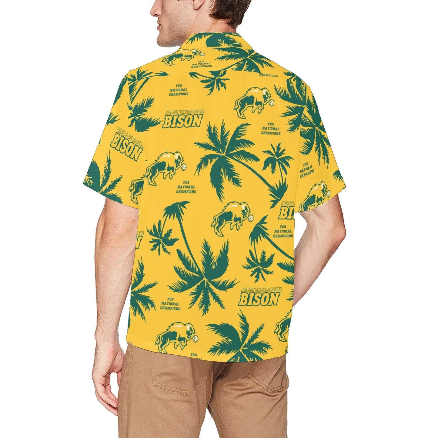 North Dakota State Bison Yellow Hawaiian Shirt With Front Left Pocket - AMMO Pisspot IYAAYAS Gear