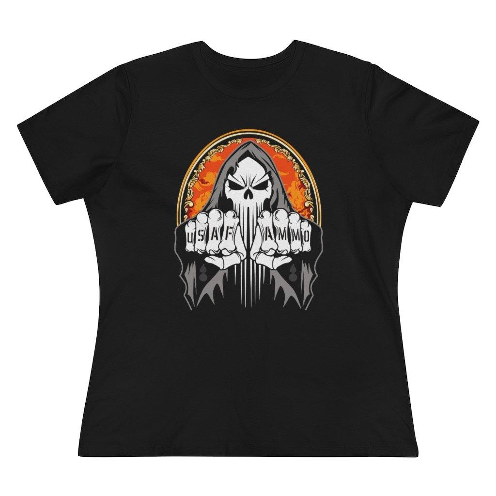 Grim Reaper USAF AMMO Fists Cloak Fiery Background Pisspots Women's Premium Tee - AMMO Pisspot IYAAYAS Gear