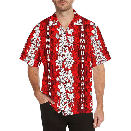 AMMO Hawaiian Shirt Red and White Vertical Flower Pattern - AMMO Pisspot IYAAYAS Gear