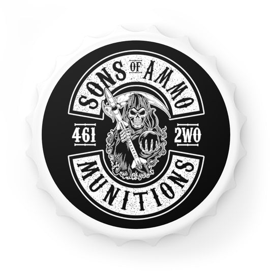 Sons Of AMMO Grip Reaper Black Background Circular Logo IYAAYAS Magnetic Bottle Cap Opener