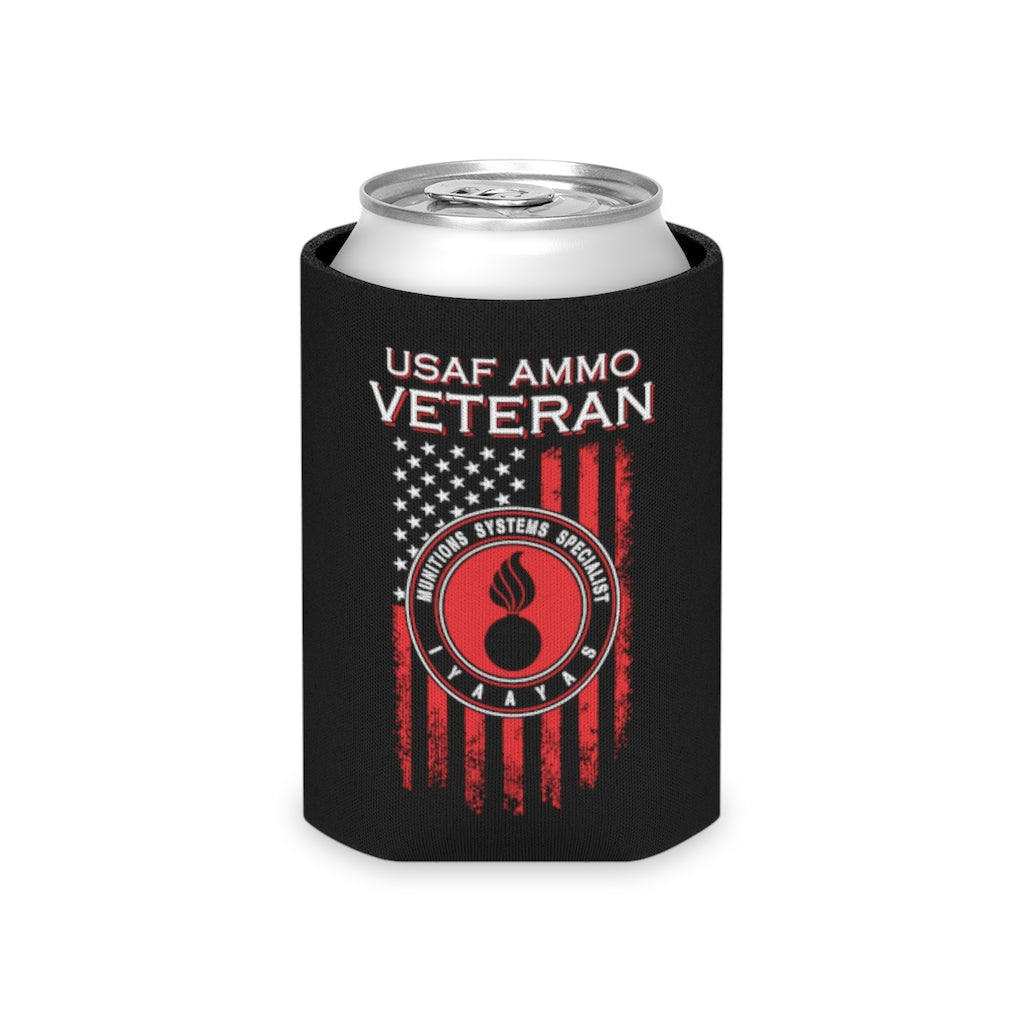 USAF AMMO Veteran Vertical American Flag Circle Logo With Pisspot Red and White Can Cooler
