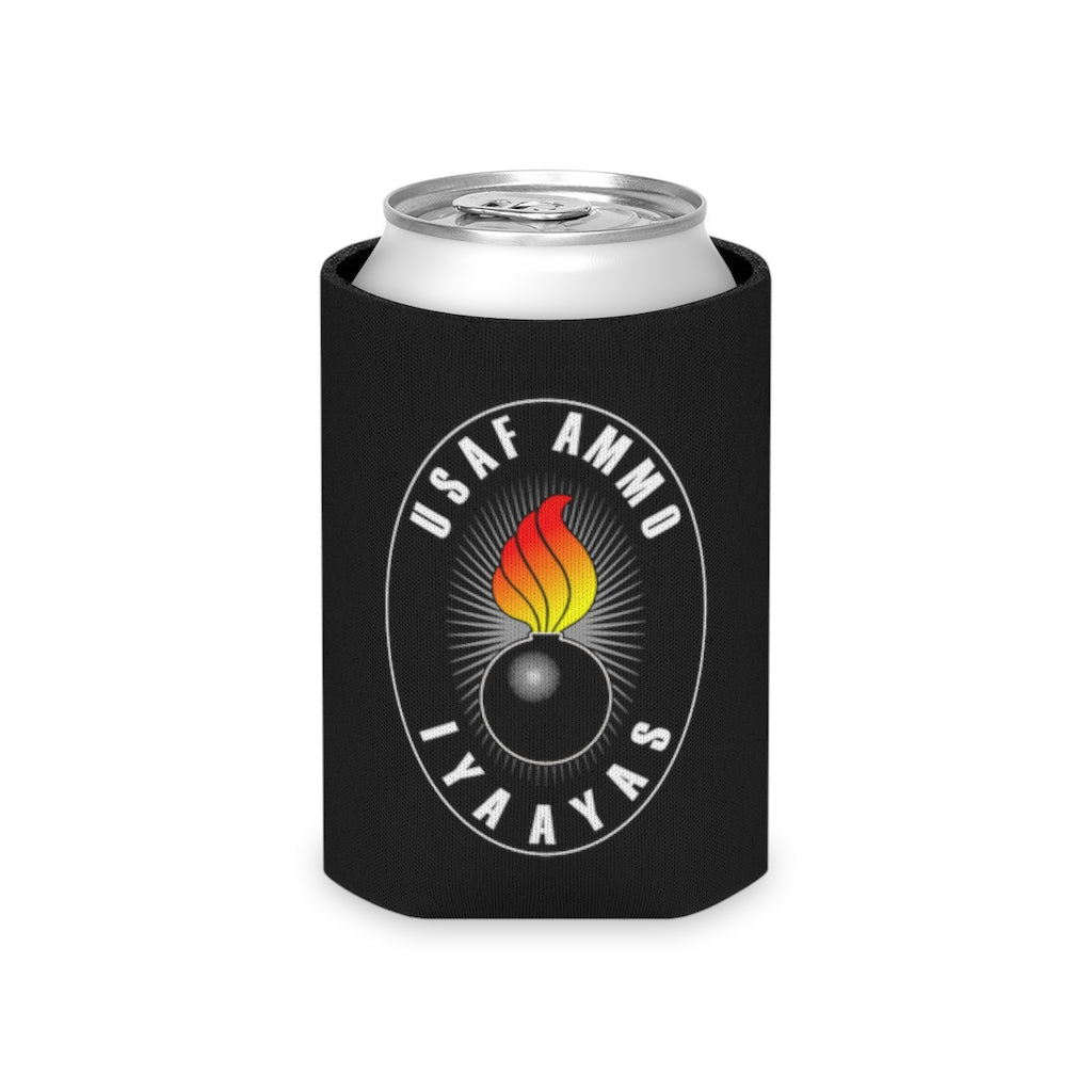USAF AMMO Oval Shaped Logo With Flaming Pisspot Center IYAAYAS Can Cooler