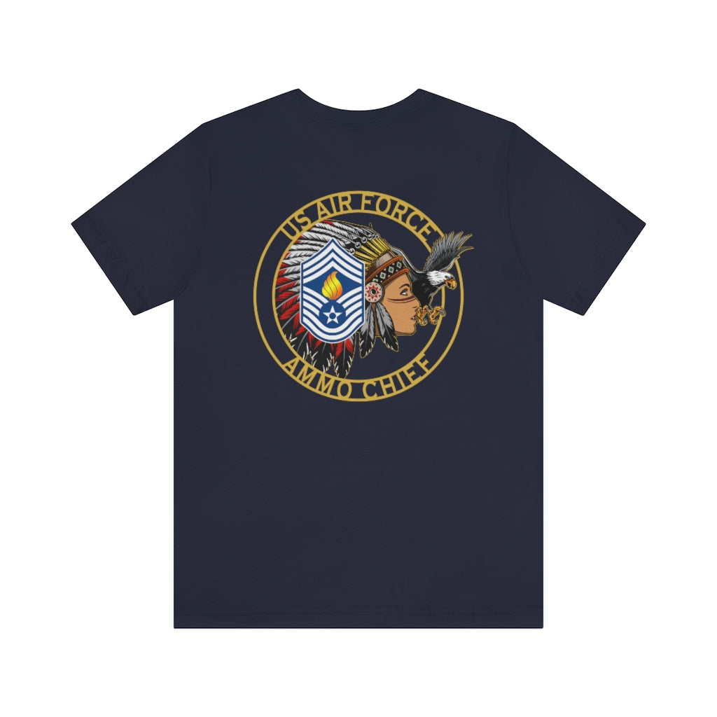 AMMO Chief Full Headdress Stripes and Pisspot Eagle (Female Chief Design) Unisex Jersey Short Sleeve Tee