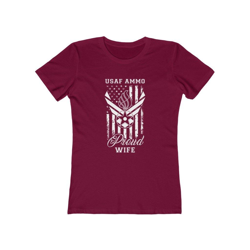 USAF AMMO AF Vector Logo With Pisspot American Flag Proud Wife Women's The Boyfriend Tee - AMMO Pisspot IYAAYAS Gear