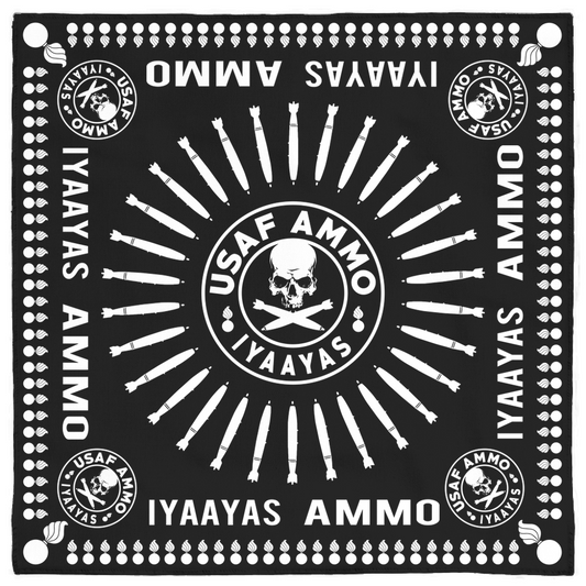 USAF AMMO Skull Crossed Bombs Pisspot IYAAYAS Black and White Bandana - AMMO Pisspot IYAAYAS Gear