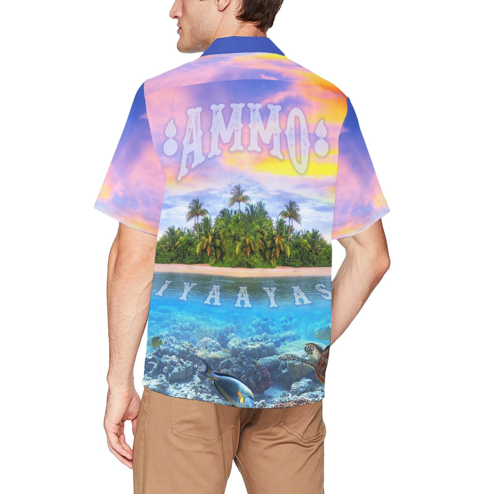 USAF AMMO IYAAYAS Pisspots Island Sky Water and Coral Reef AMMO Hawaiian Shirt With Front Left Chest Pocket - AMMO Pisspot IYAAYAS Gear