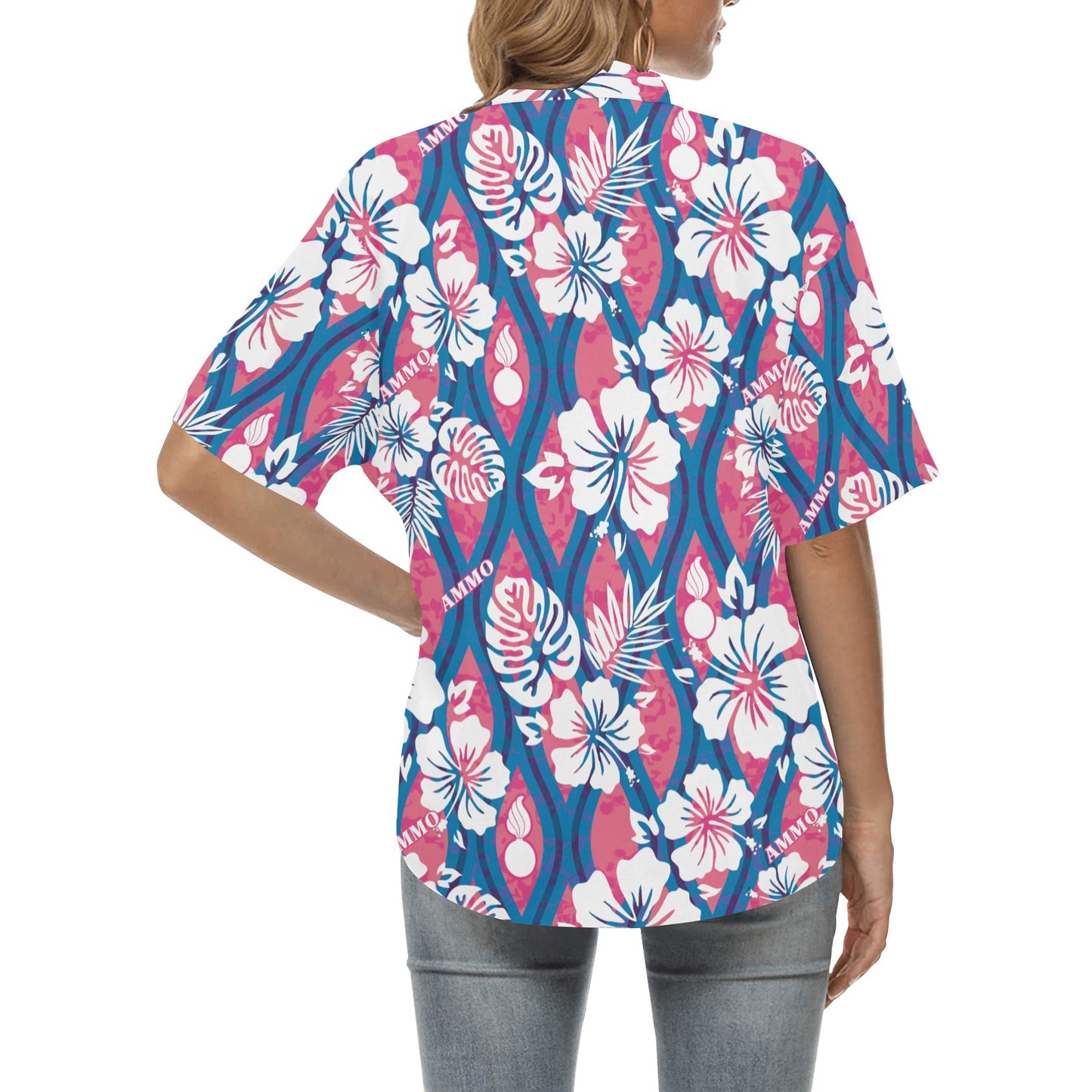Pink White Blue USAF AMMO Pisspot Womens Hawaiian Shirt