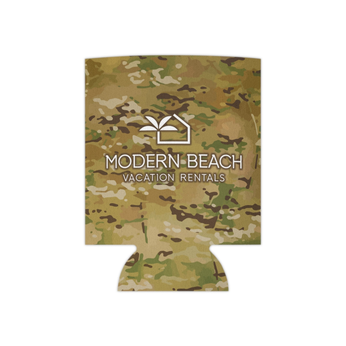 Modern Beach Vacation Rentals Basic White Logo Camouflage OCP Can Coozie Cooler