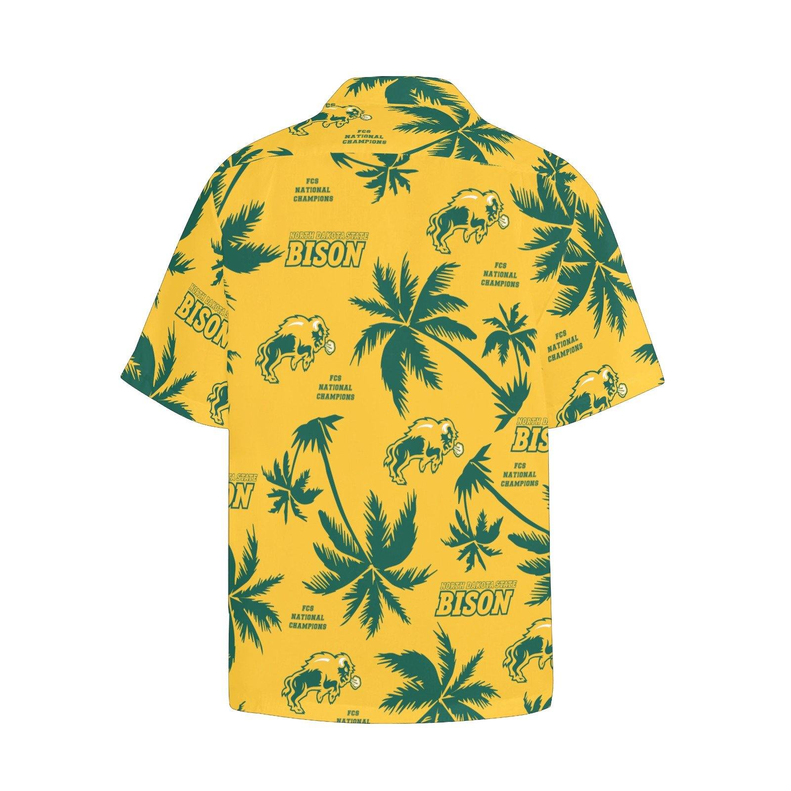 North Dakota State Bison Yellow Hawaiian Shirt With Front Left Pocket - AMMO Pisspot IYAAYAS Gear