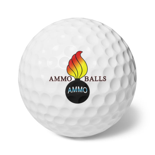 USAF AMMO Red and Yellow Flame Arched Word AMMO In Pisspot AMMO BALLS Logo Golf Balls, 6pcs