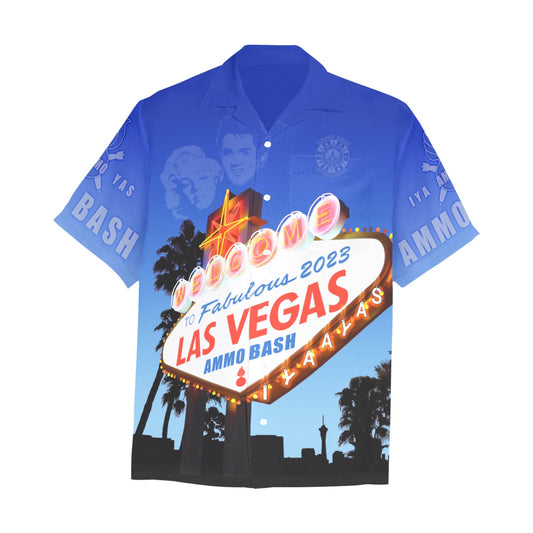 AMMO Bash 2023 Event Attendee Las Vegas Nevada Ellis Island Hotel Casino Brewery Mens Front Left Chest Pocket Event Hawaiian Shirt