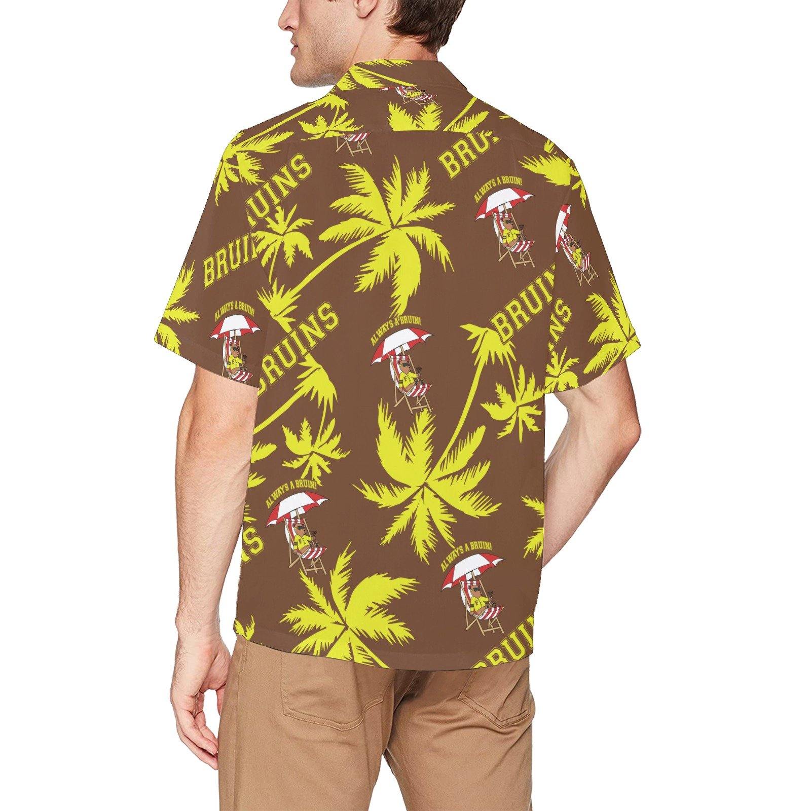 Fargo South High Bruins Bear Palm Trees Brown Hawaiian Shirt With Pocket - AMMO Pisspot IYAAYAS Gear