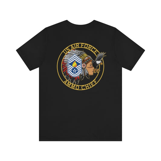 AMMO Chief Full Headdress Stripes and Pisspot Eagle (Female Chief Design) Unisex Jersey Short Sleeve Tee