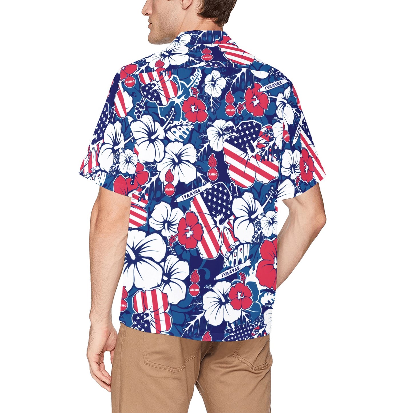 USAF AMMO Red White and Blue Patriotic American Flag Pisspots Bombs IYAAYAS AMMO Hawaiian Shirt With Front Left Pocket