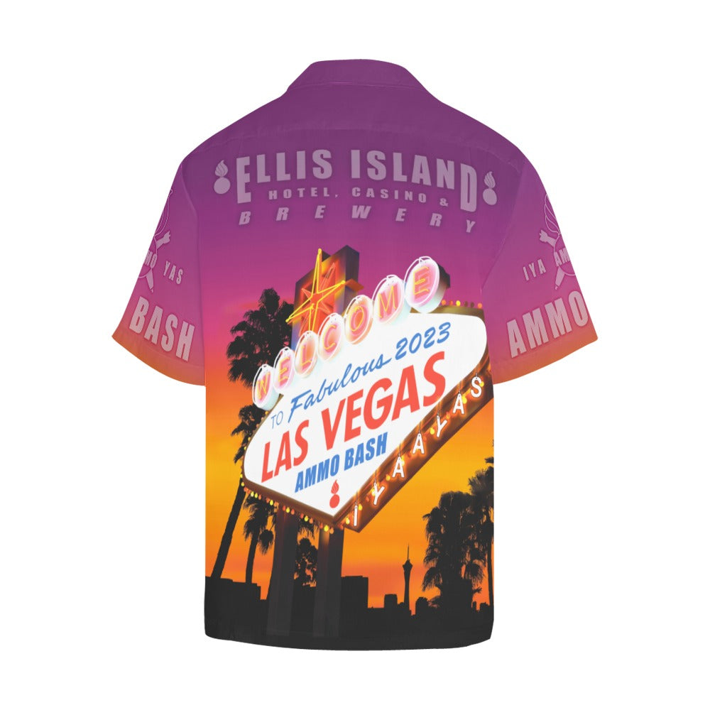 AMMO Bash 2023 AVA STAFF MEMBER ONLY Las Vegas Nevada Ellis Island Hotel Casino Brewery Mens No Pocket Version Event Hawaiian Shirt