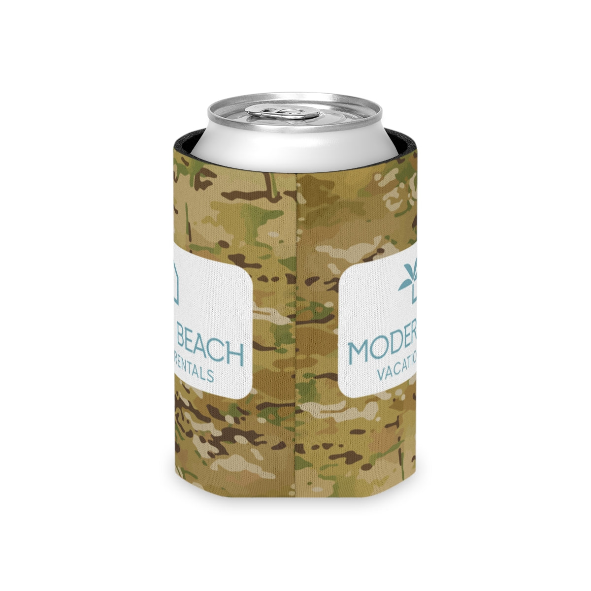 Modern Beach Vacation Rentals Basic Rectangle Logo Camouflage OCP Can Coozie Cooler